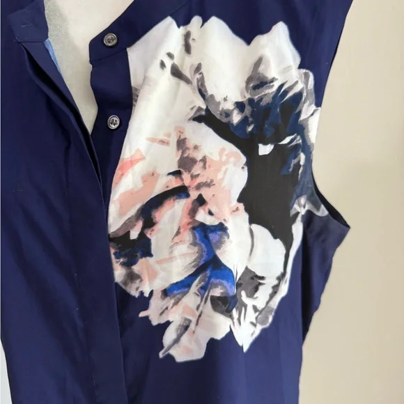 Vince Camuto Floral Sleeveless Tunic Top Navy Blue Size Large - Picture 7 of 9